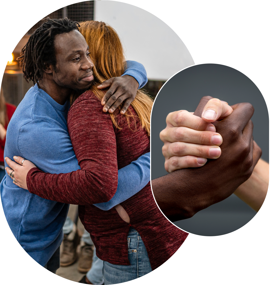 Diverse hands clasped together