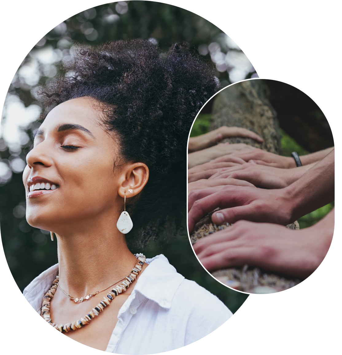 Peaceful woman and connected hands