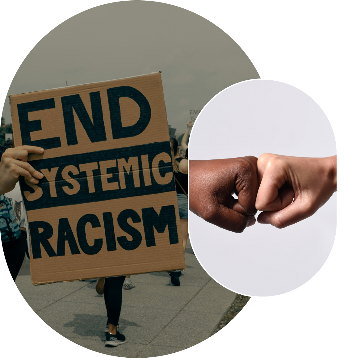 Protest sign and fist bump