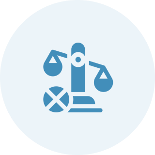 Blue justice scales icon on dark background