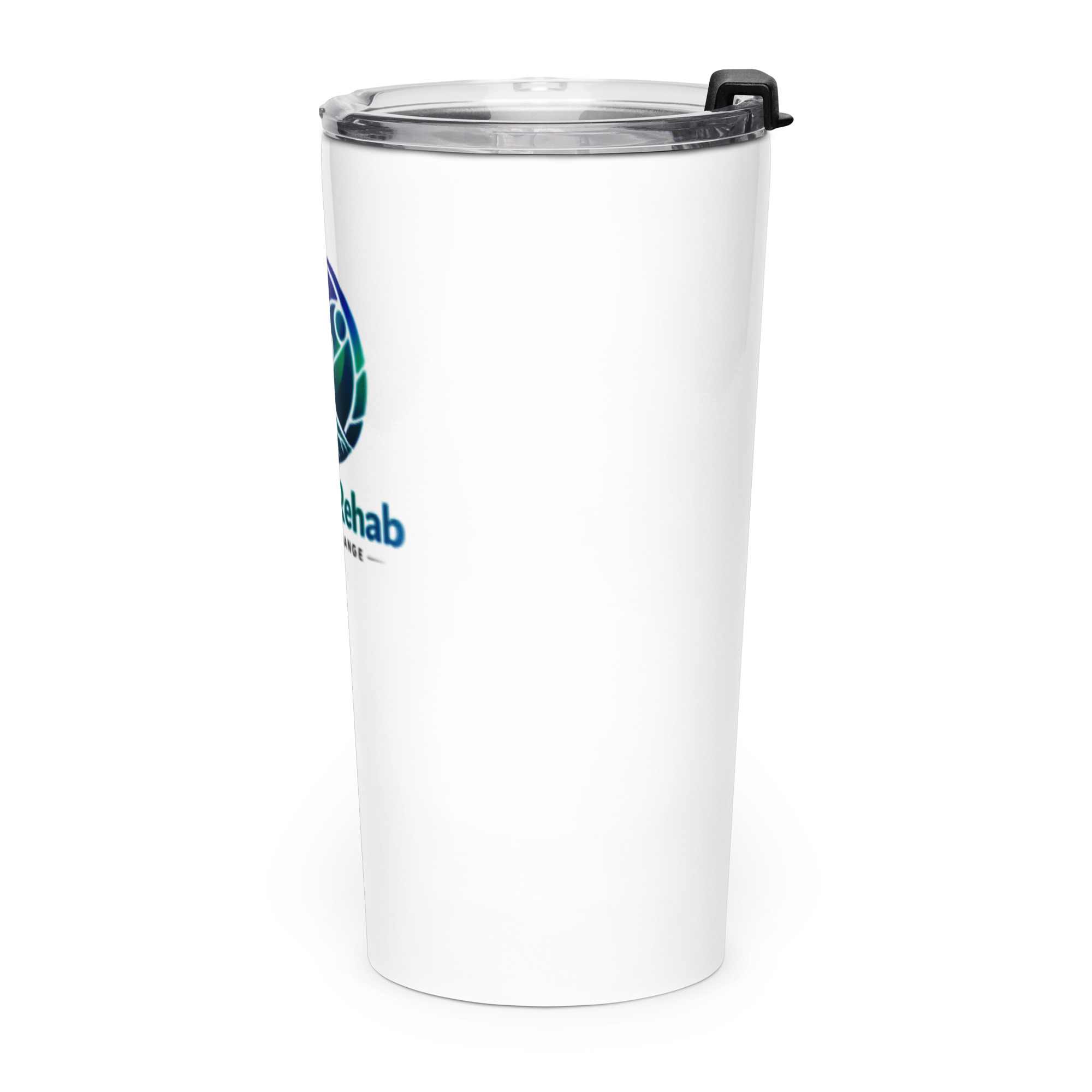 White travel tumbler with clear lid