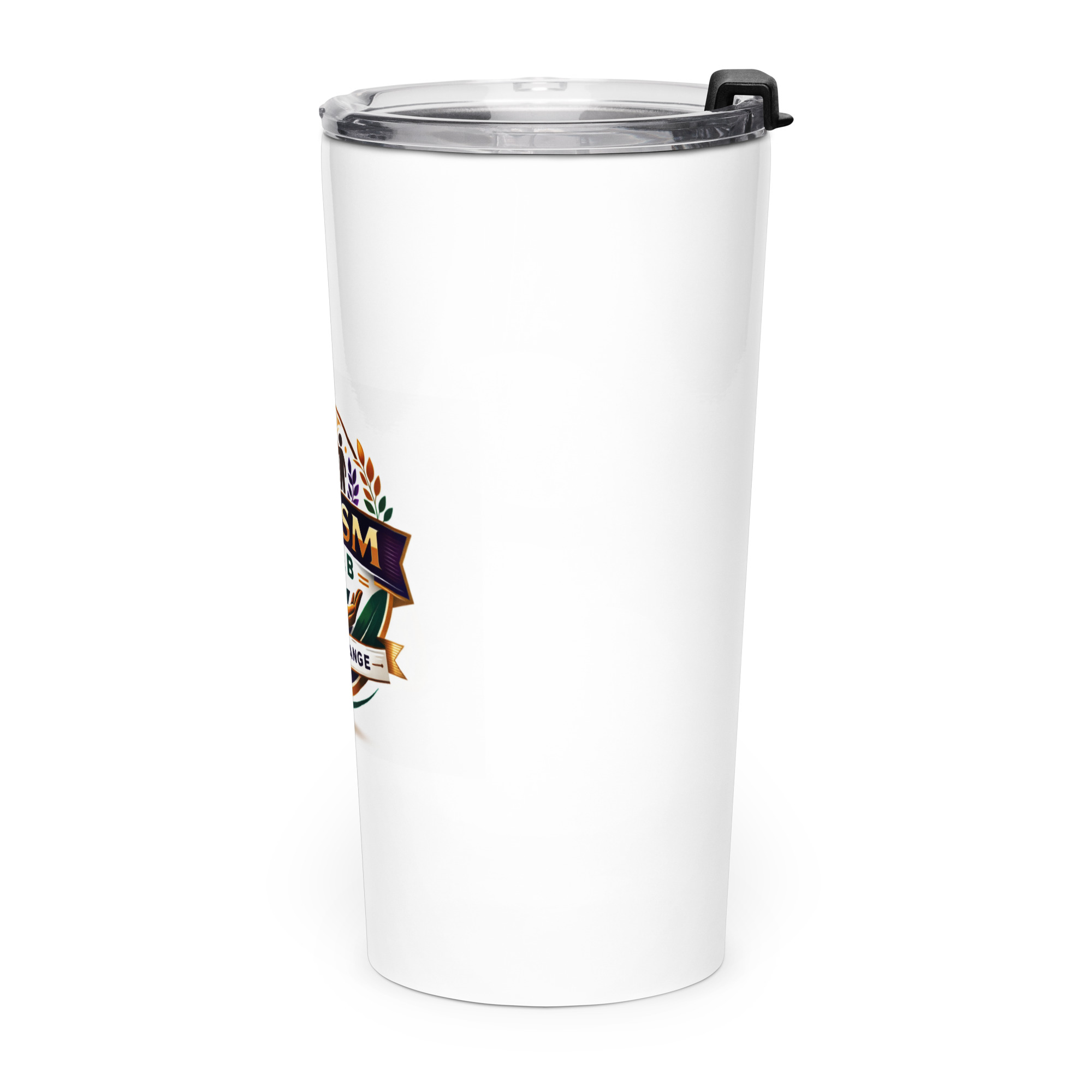 White insulated travel tumbler with clear lid