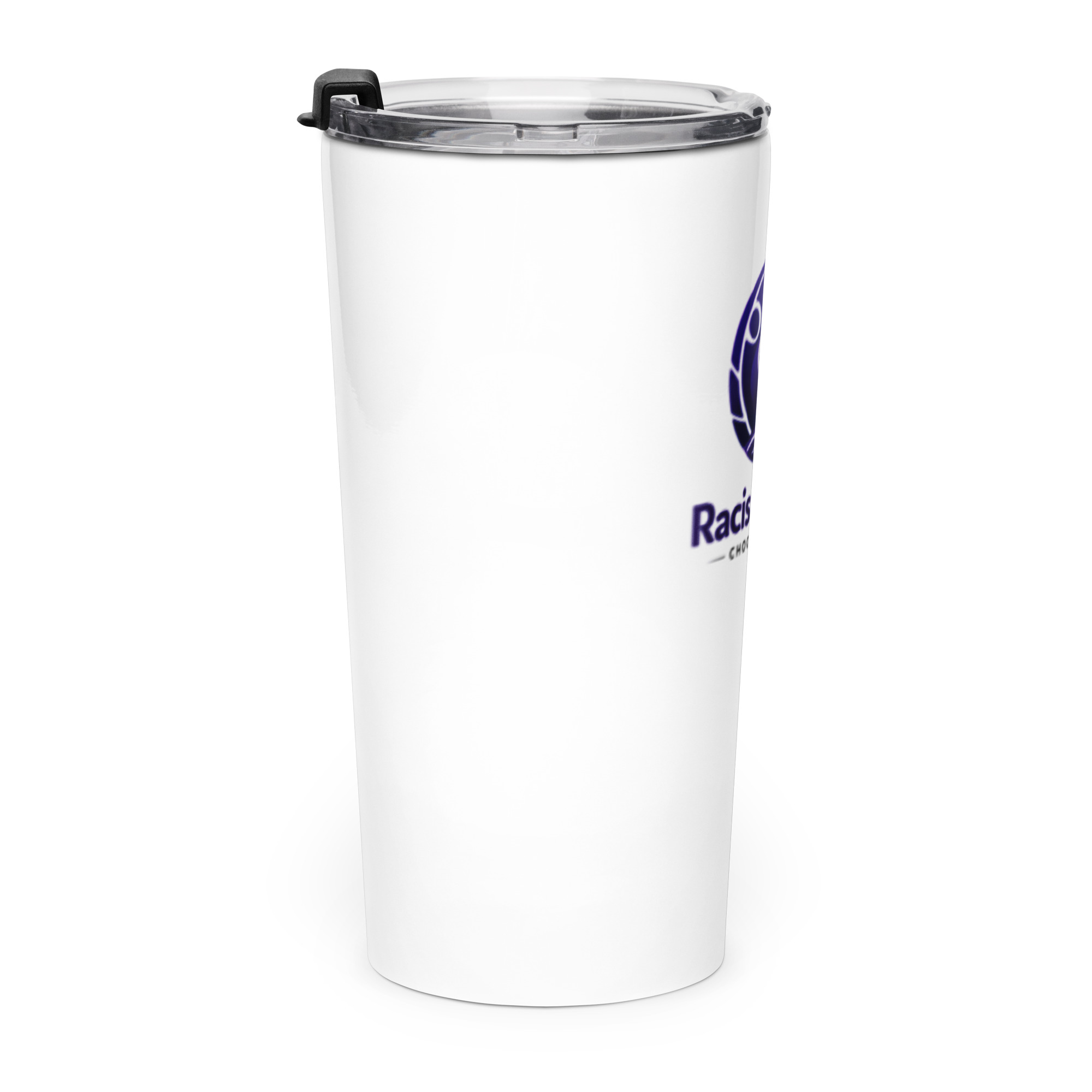 White insulated travel tumbler with clear lid